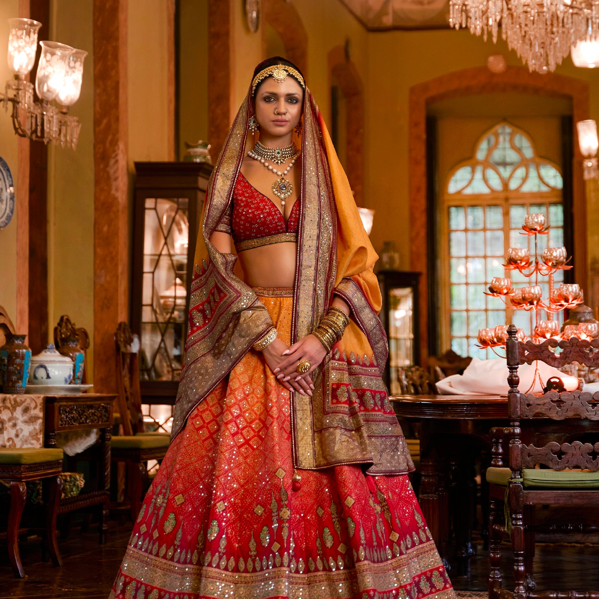 Exquisite Rajwadi Silk Wedding Lehenga Choli with Mirror Accents