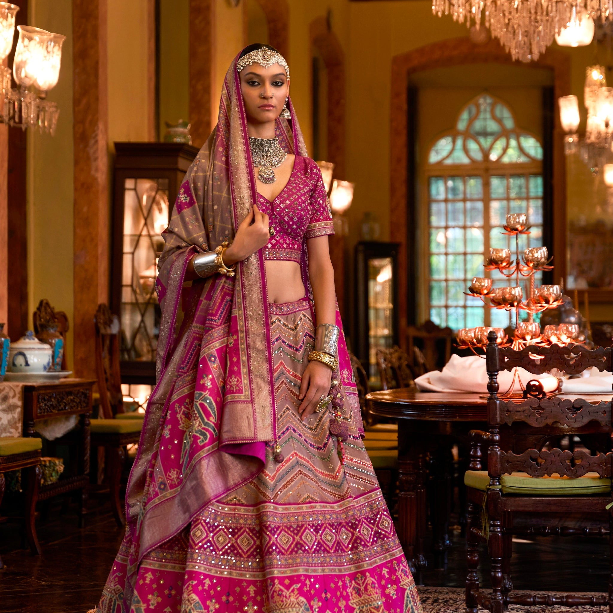 Glamorous Bridal Lehenga Choli - Silk & Sparkle Mirror Design