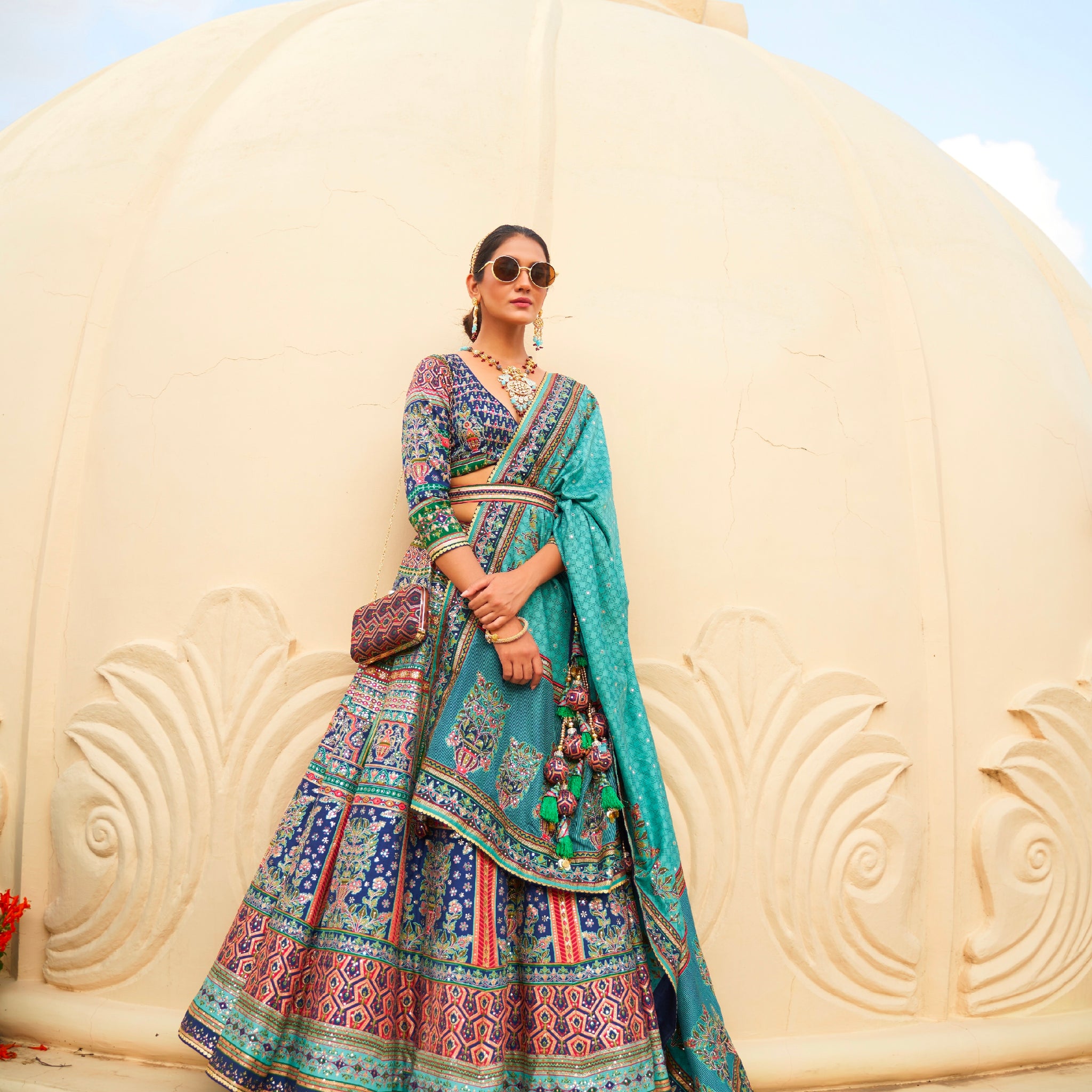 Luxurious Designer Lehenga Choli with Sparkling Mirror Work