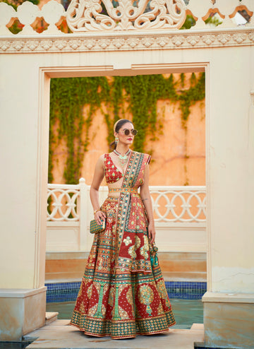 Elegant Bridal Lehenga Choli - Silk, Mirror Work & Accessories