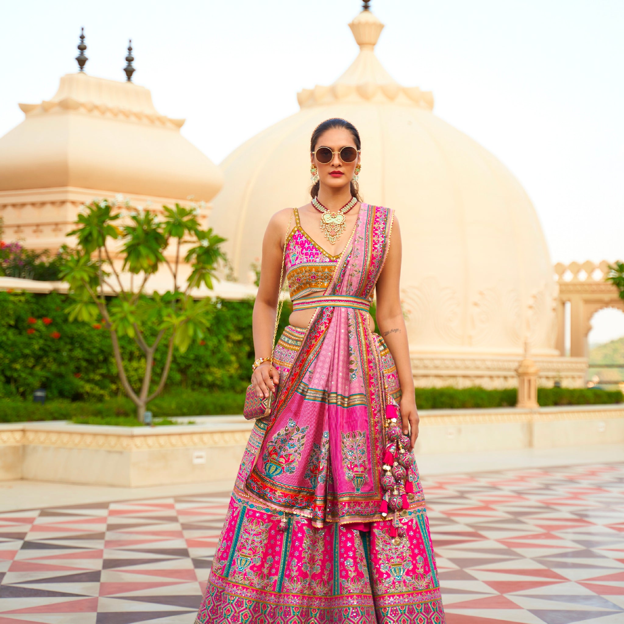 Exquisite Rajwadi Silk Bridal Lehenga with Mini Purse & Belt