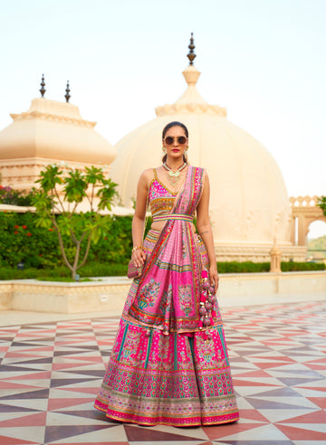 Exquisite Rajwadi Silk Bridal Lehenga with Mini Purse & Belt