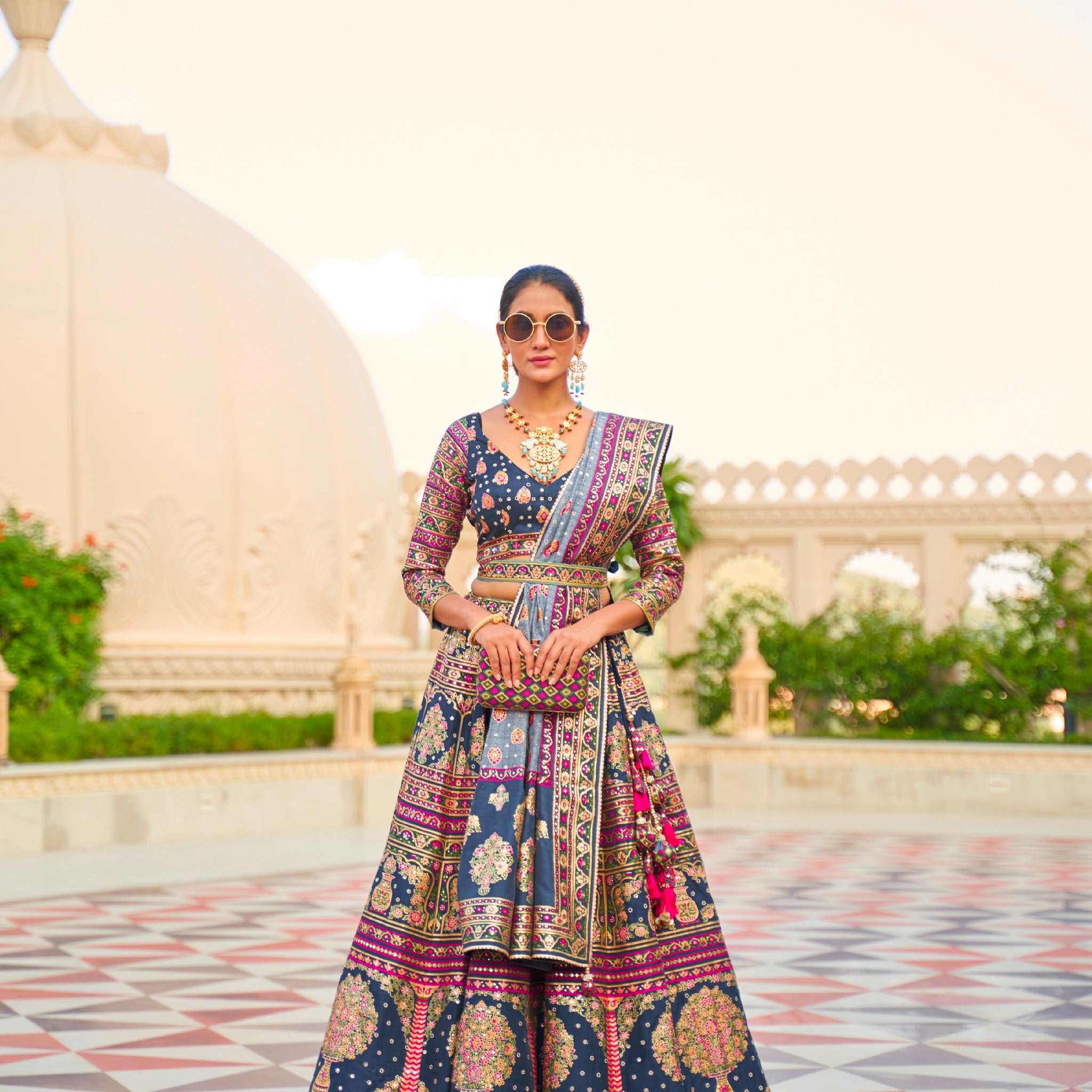 Stunning Mirror Work Lehenga Choli in Royal Silk