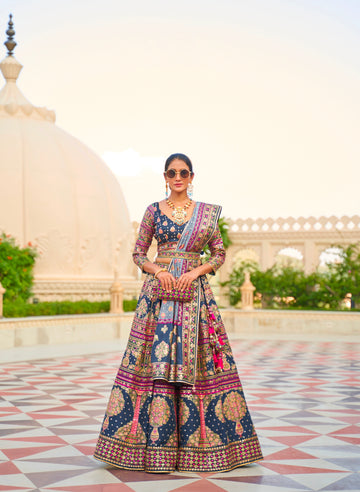 Stunning Mirror Work Lehenga Choli in Royal Silk