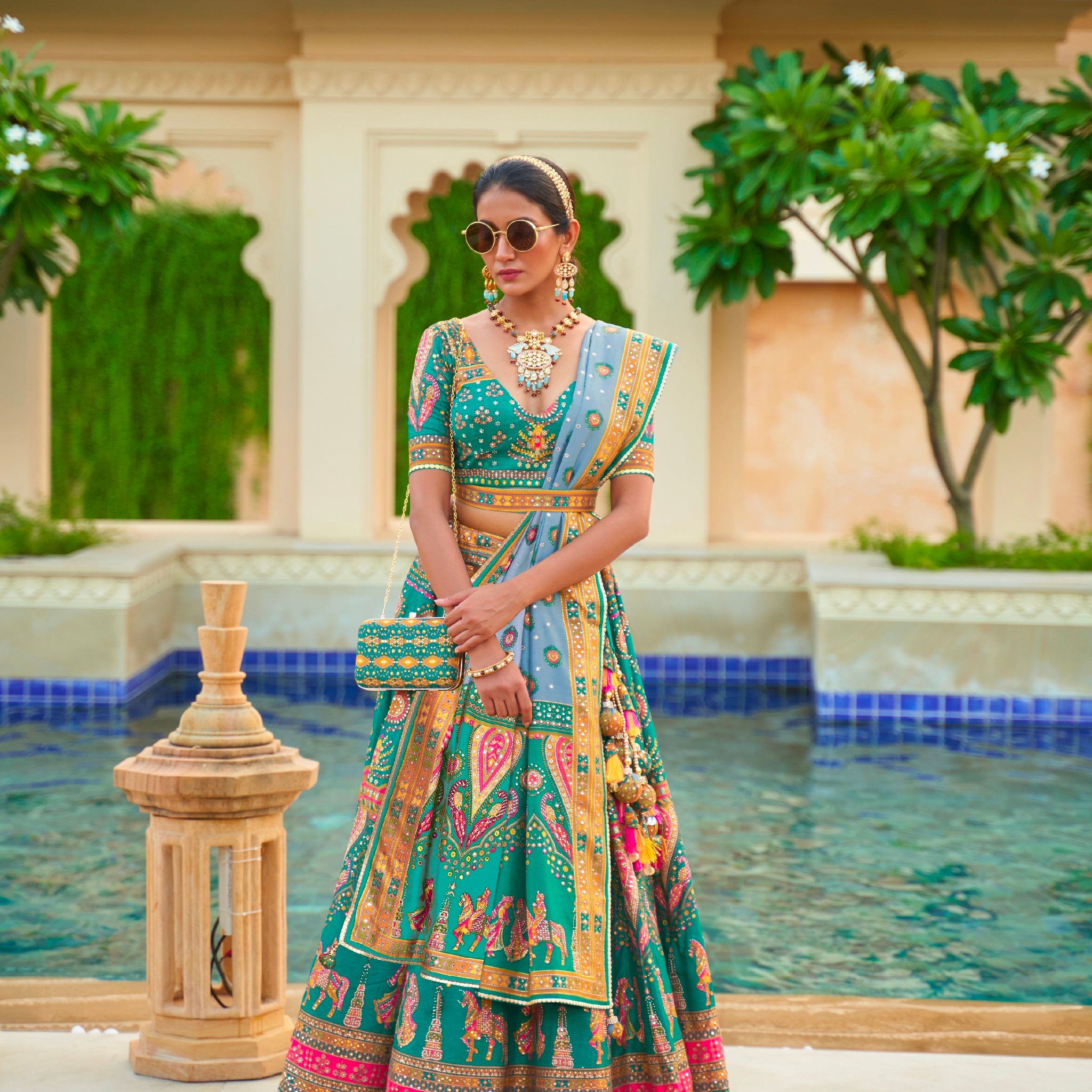 Exquisite Rajwadi Silk Wedding Lehenga Choli with Mirror Work