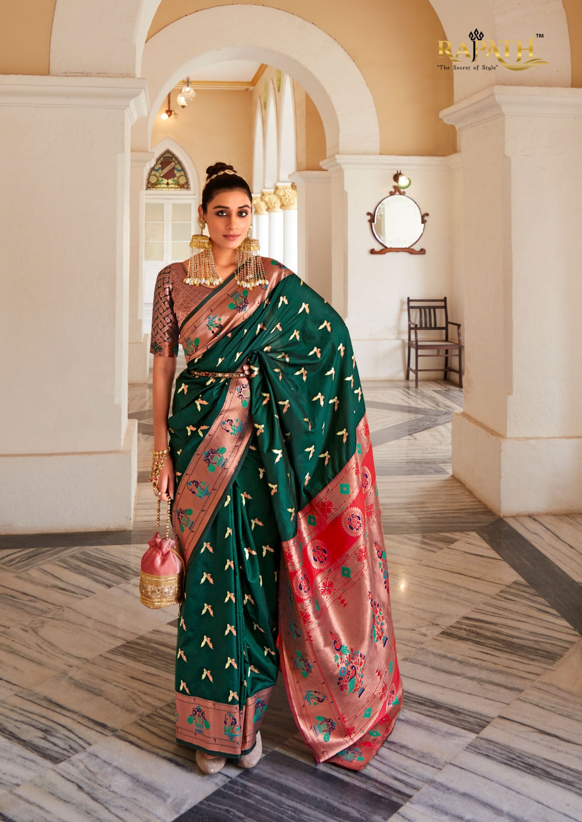 Palm Green Zari Woven Traditional Paithani Silk Saree