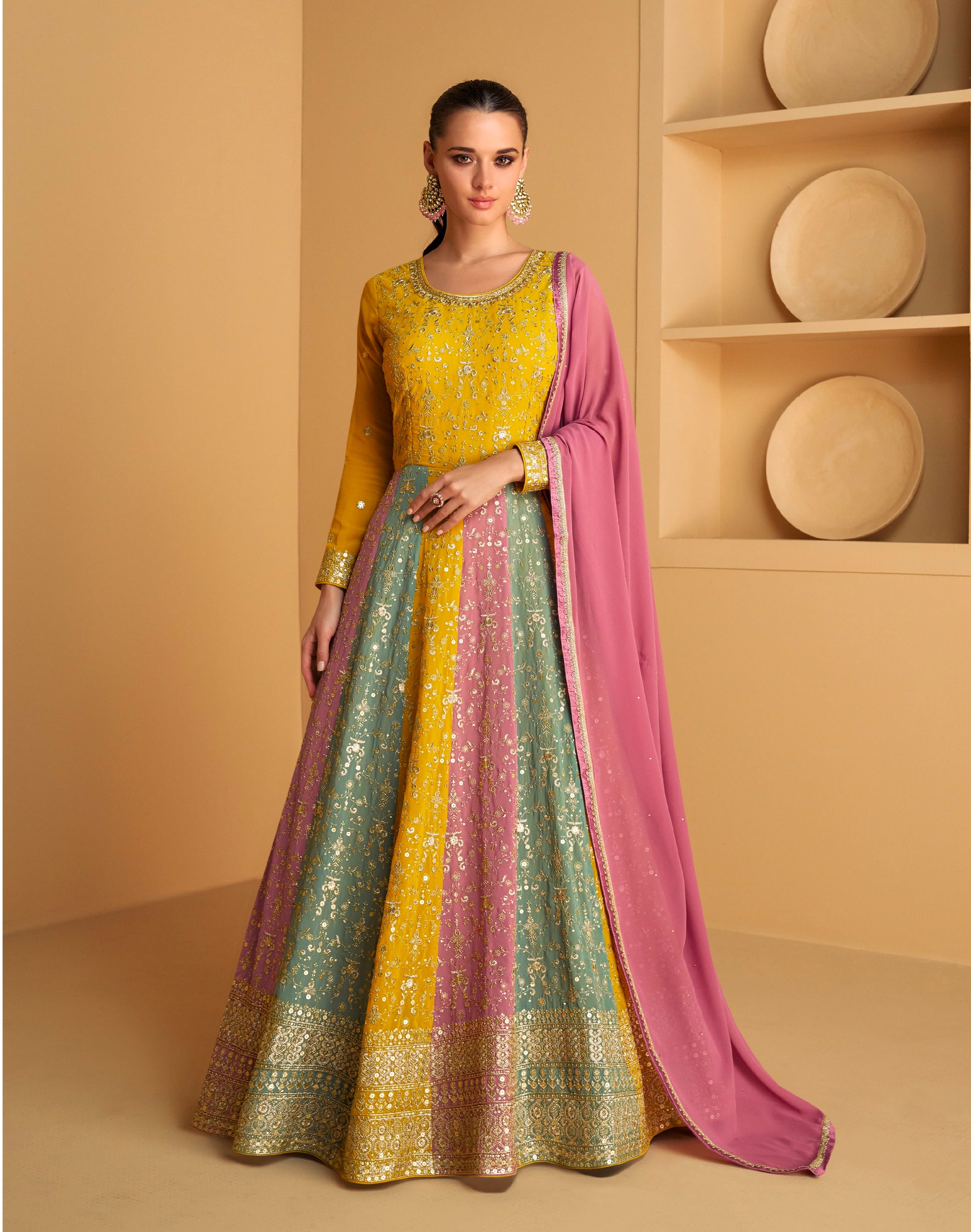 Elegant Real Georgette Anarkali Suit with Pink Dupatta