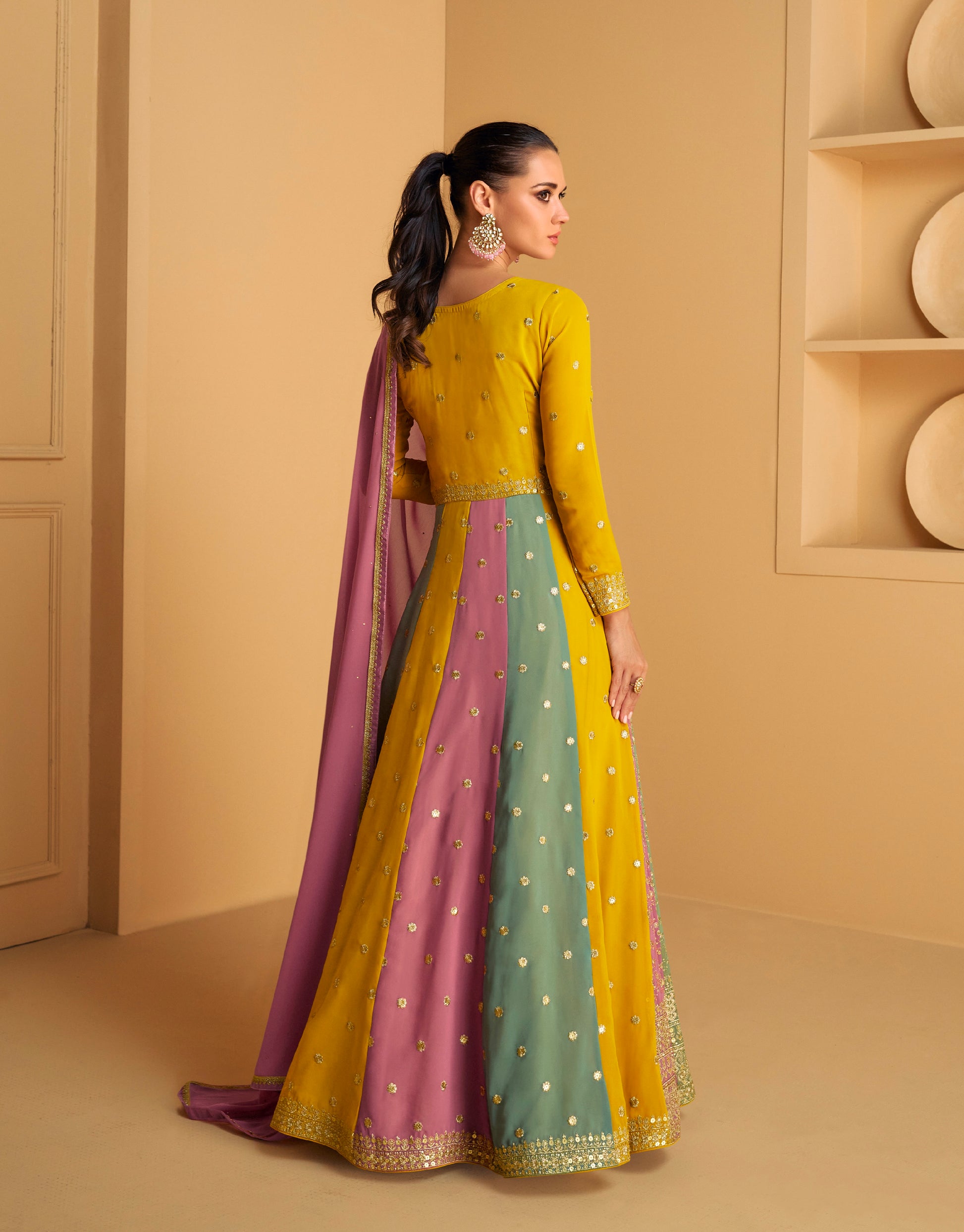 Elegant Real Georgette Anarkali Suit with Pink Dupatta