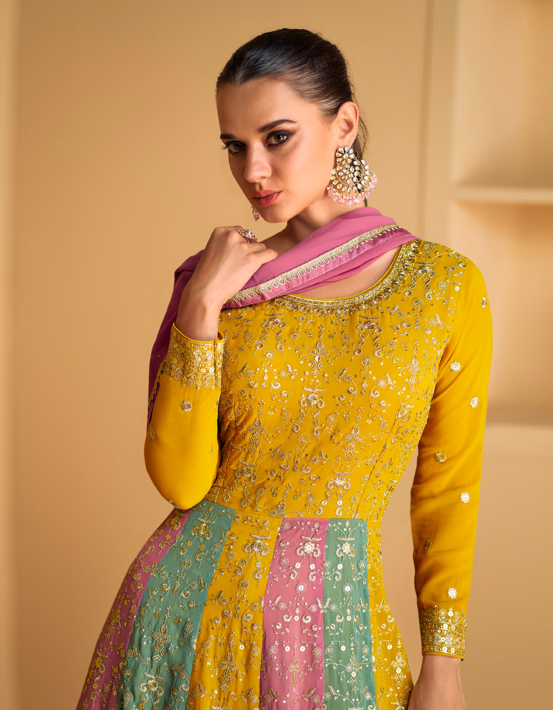 Elegant Real Georgette Anarkali Suit with Pink Dupatta