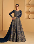 Exquisite Navy Blue Real Georgette Anarkali Suit with Dupatta