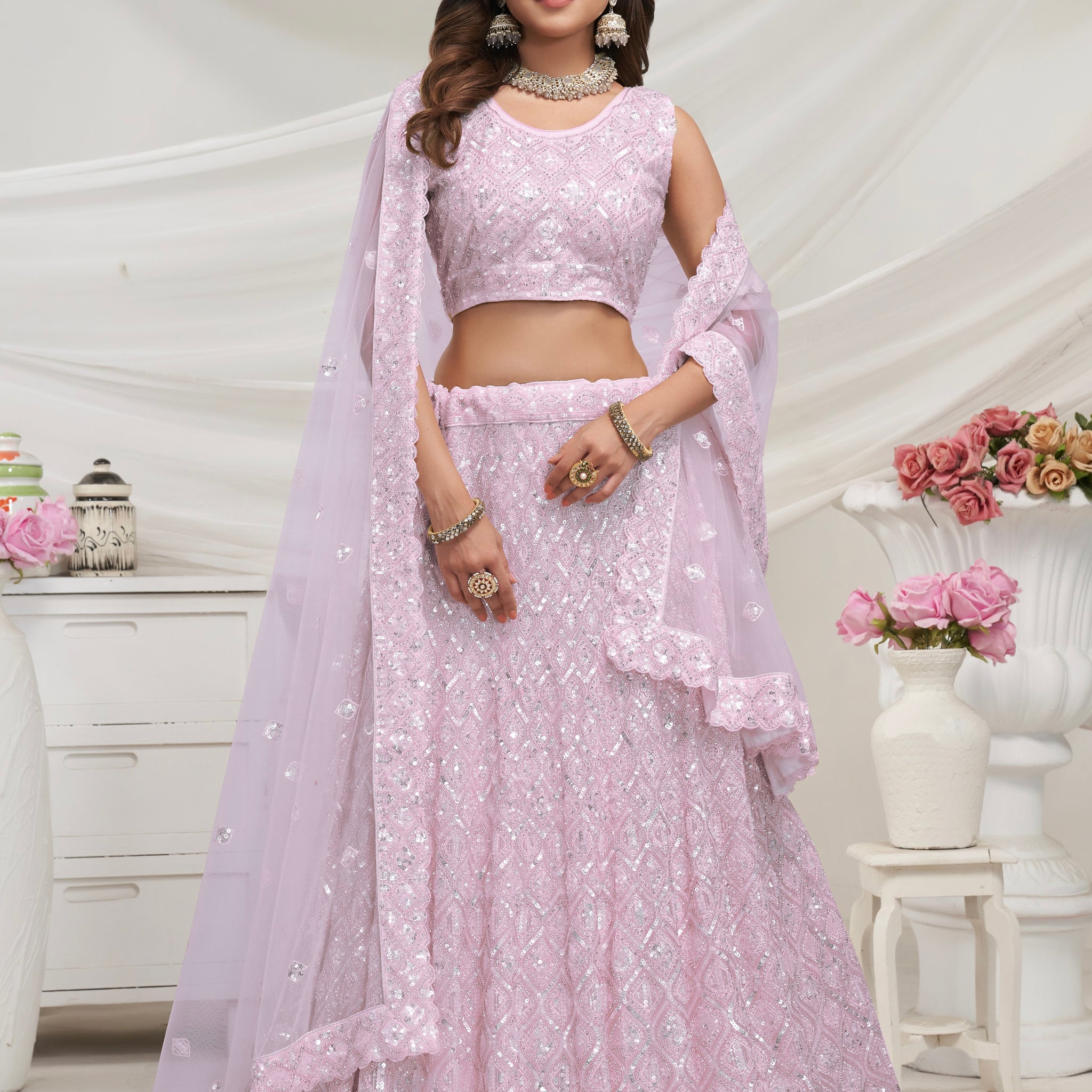 Elegant Mauve Soft Net Lehenga Choli with Diamond Sequin Work