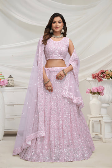 Elegant Mauve Soft Net Lehenga Choli with Diamond Sequin Work