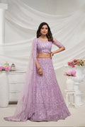 Elegant Mauve Soft Net Lehenga Choli with Pearl & Diamond Sequin Work