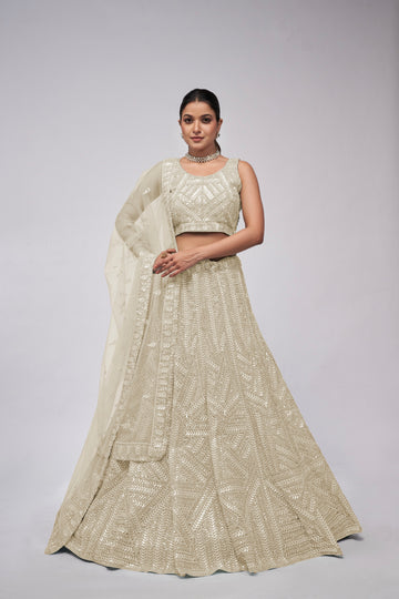 Elegant Ivory Lehenga with Sequins Work and Matching Dupatta