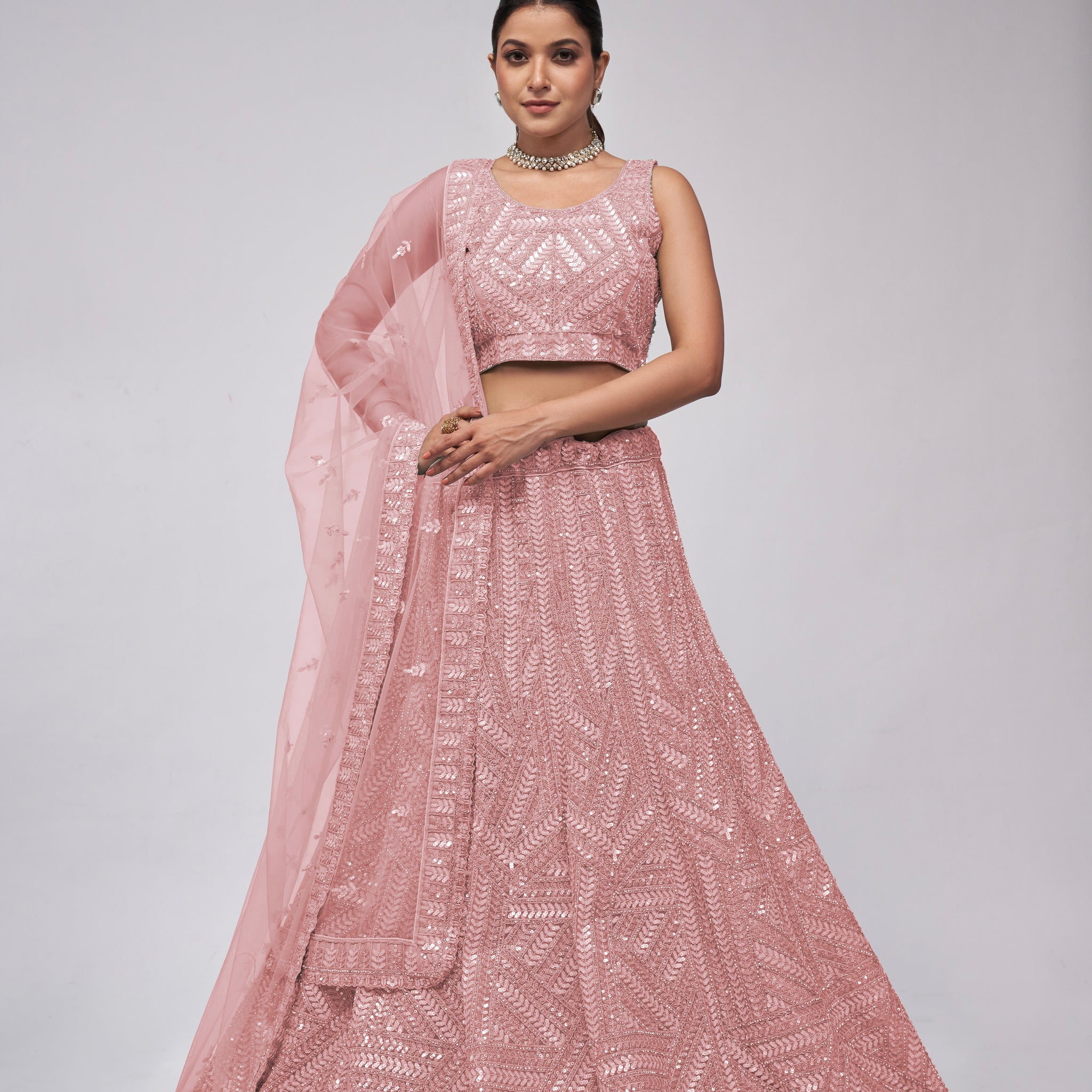 Elegant Pink Lehenga with Vertical Sequins Work