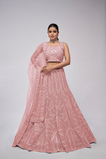 Elegant Pink Lehenga with Vertical Sequins Work