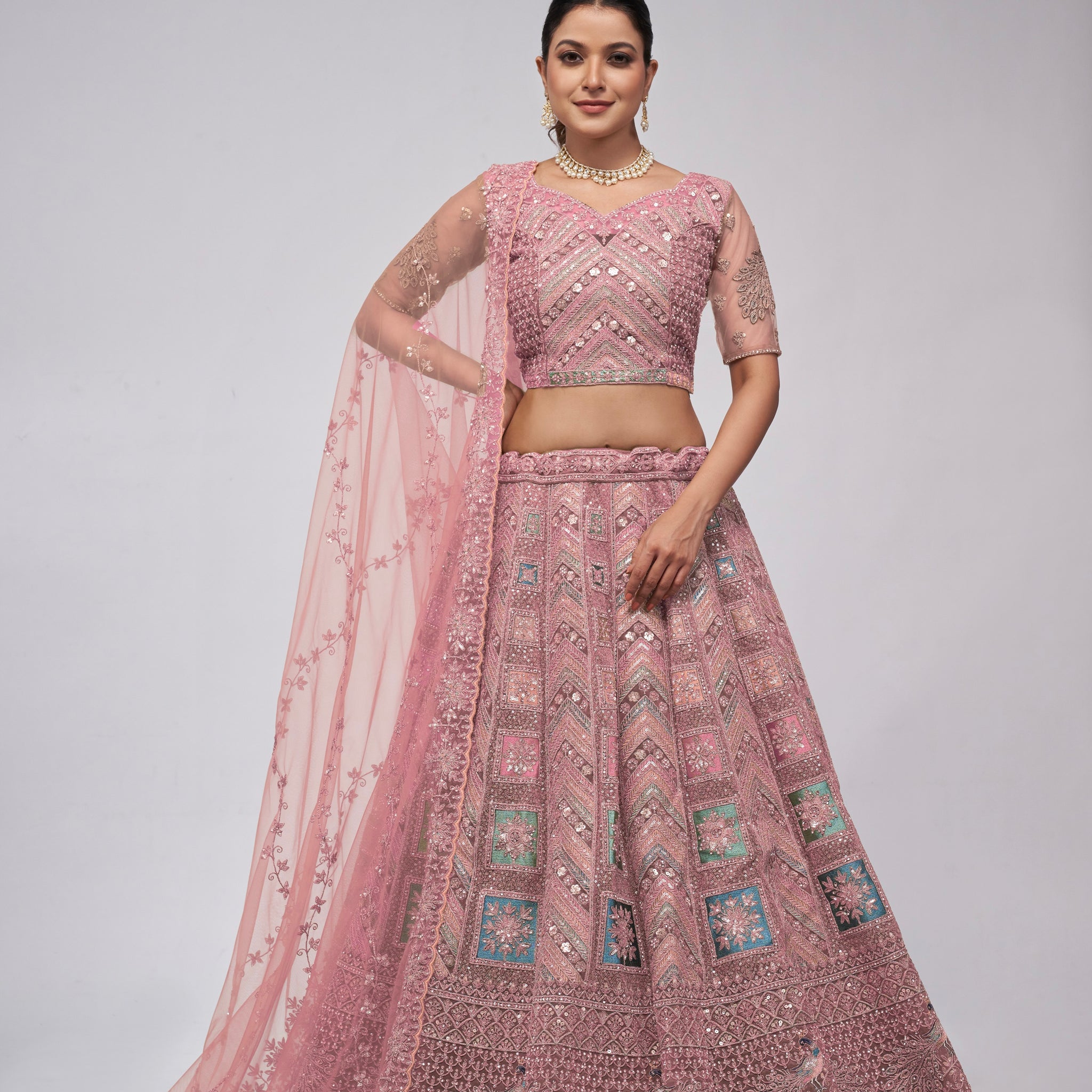 Elegant Dusty Mauve Bridal Lehenga Set