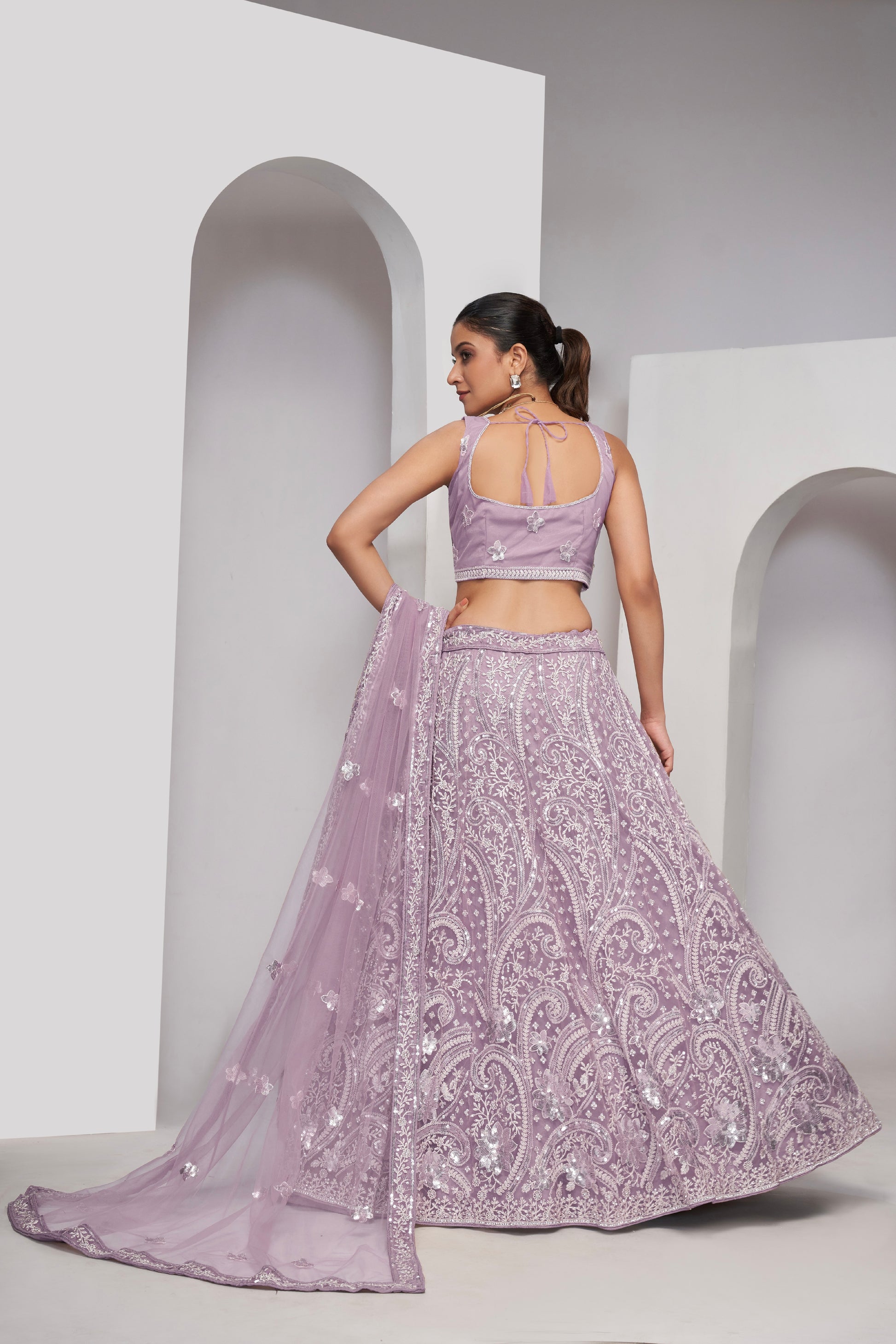 Mauve Paisley Patterned Lehenga with Sequins & Thread Work