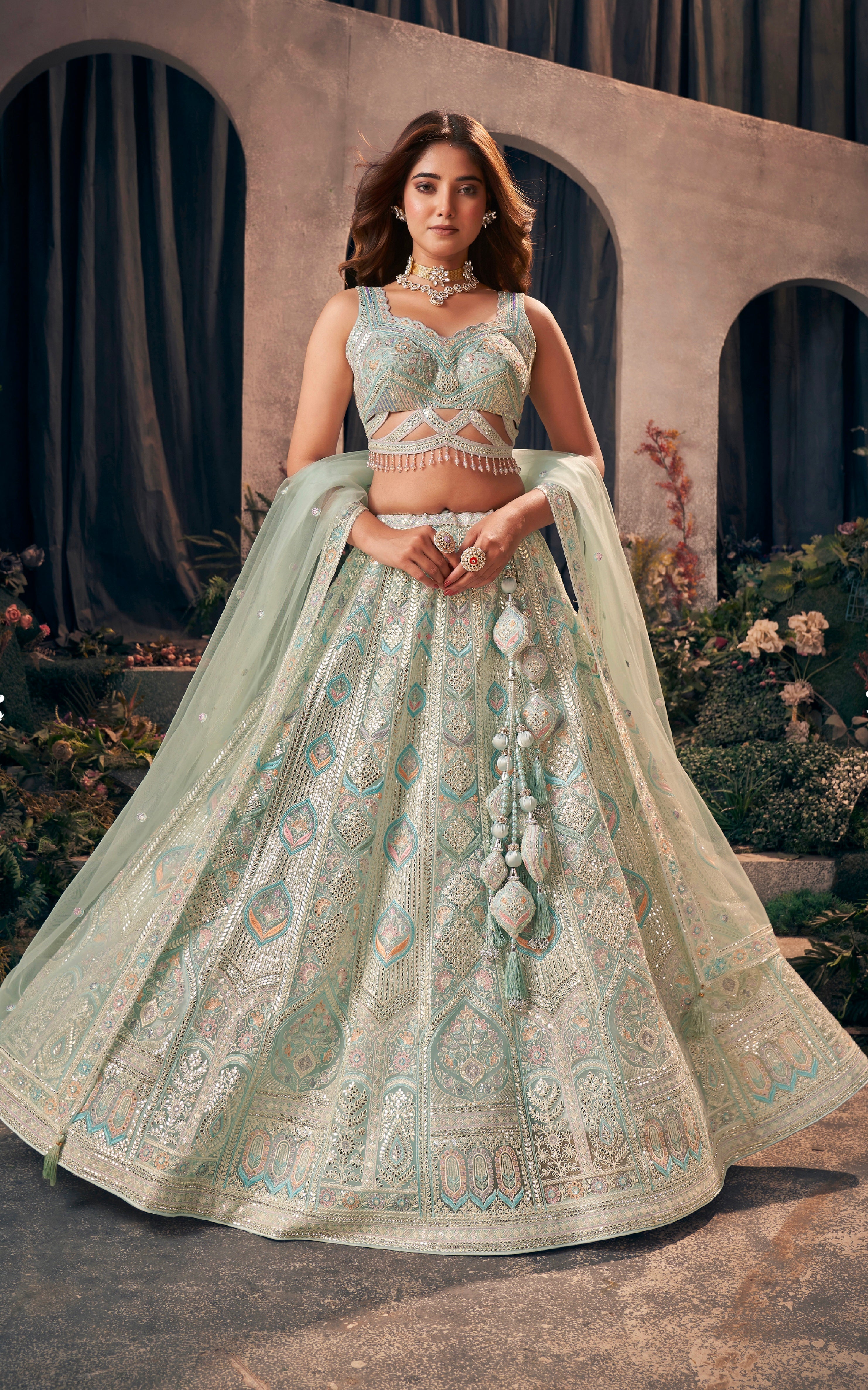 Light Green Gown Indian Designer 2024 Wedding Gown Rady to Wear Partywear Worked Gown Readymade Fancy Gown Lehenga Suit