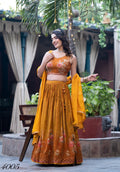 Mustard Sequins Engagement Wear Lehenga Choli