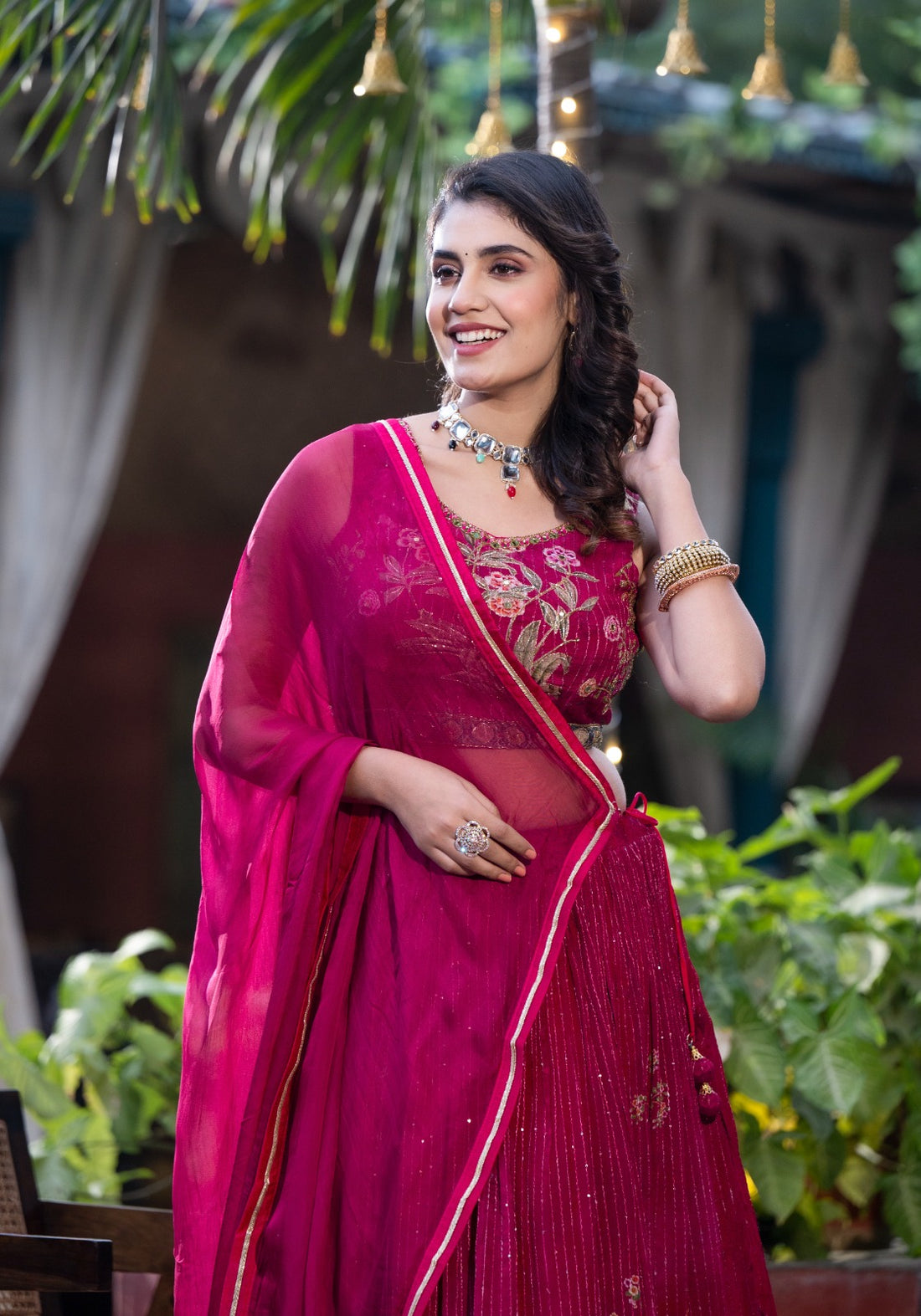 Pink Sequins Chinon Engagement Wear Lehenga Choli 