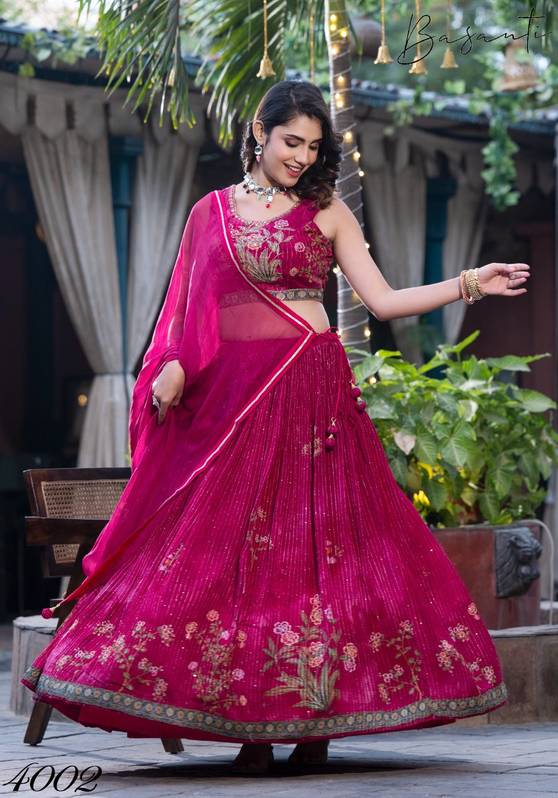 Pink Sequins Chinon Engagement Wear Lehenga Choli 