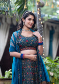 Blue Sequins Chinon Festival Wear Lehenga Choli With Dupatta