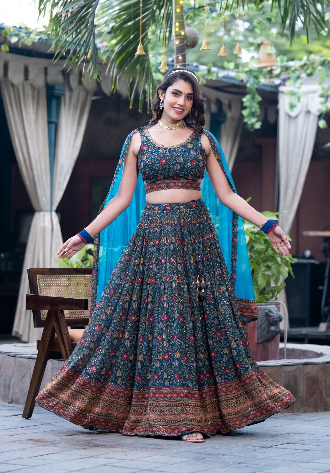 Blue Sequins Chinon Festival Wear Lehenga Choli With Dupatta