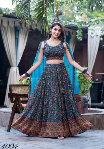 Blue Sequins Chinon Festival Wear Lehenga Choli With Dupatta