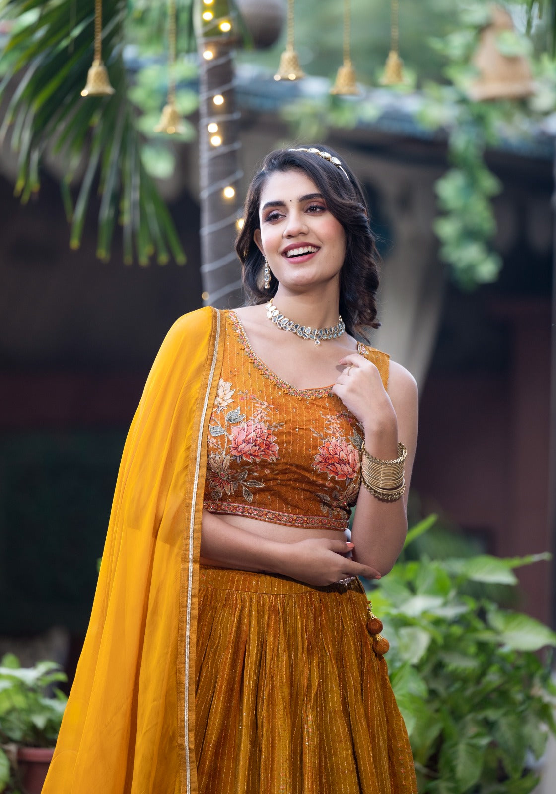 Mustard Sequins Engagement Wear Lehenga Choli