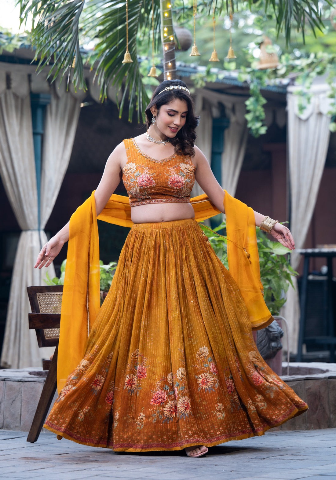 Mustard Sequins Engagement Wear Lehenga Choli