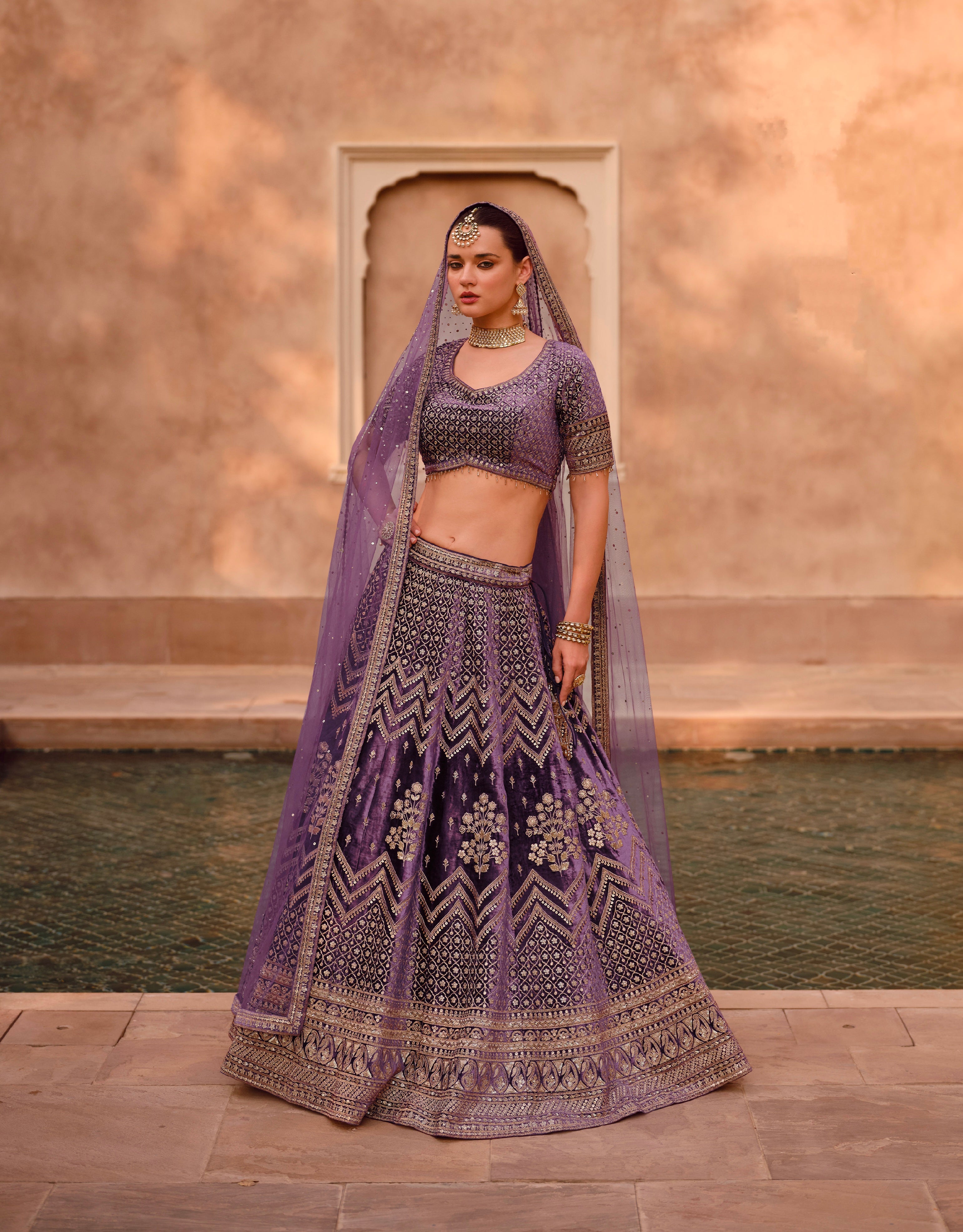 Buy Elegant Purple Bridal Lehenga Pure Viscos Lycra Crystal Silk