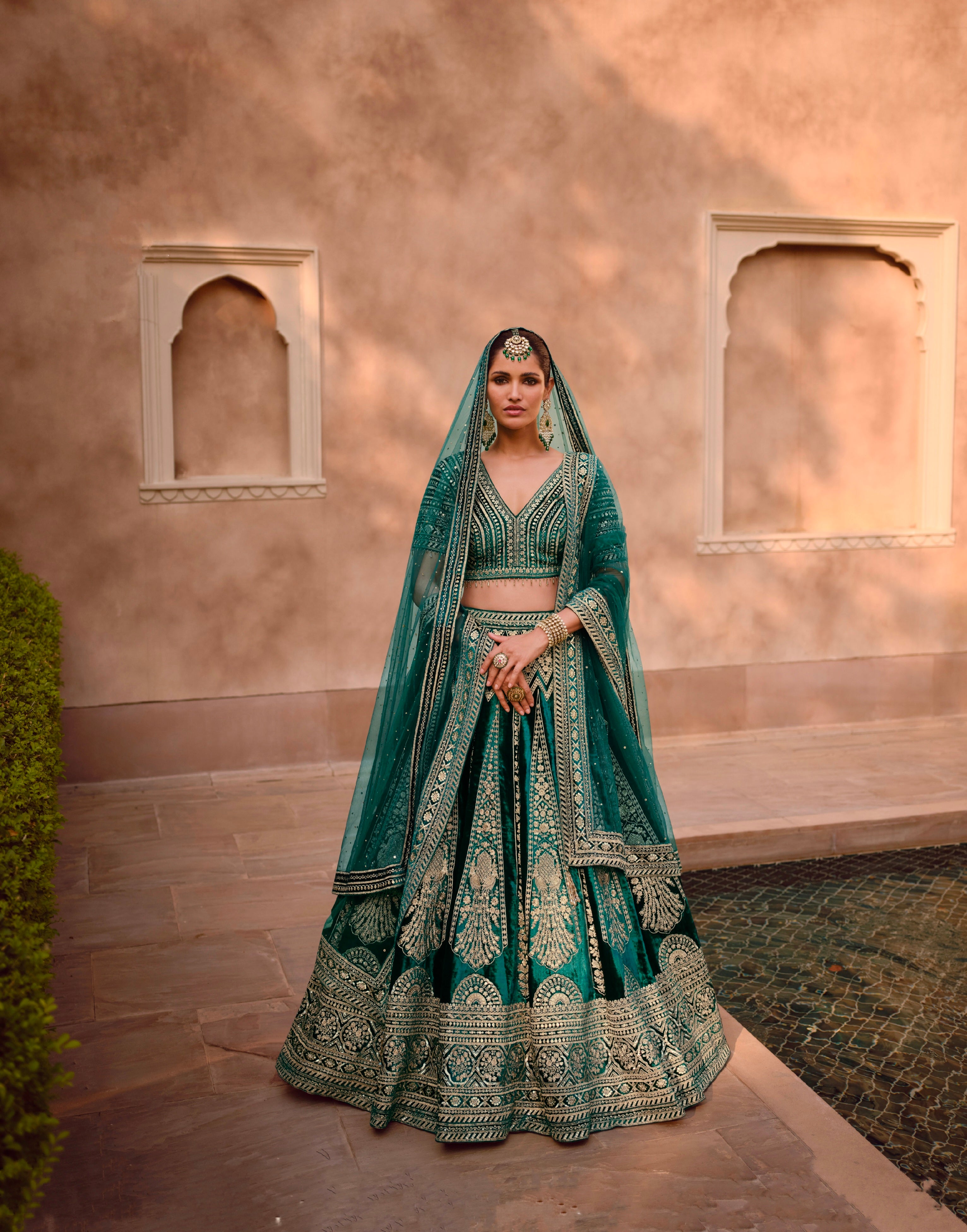 Green Designer Lehenga Choli outlet With Bandhani Dupatta for Ring Ceremony, Wedding, Function, and Special occasions Indian Tradition.