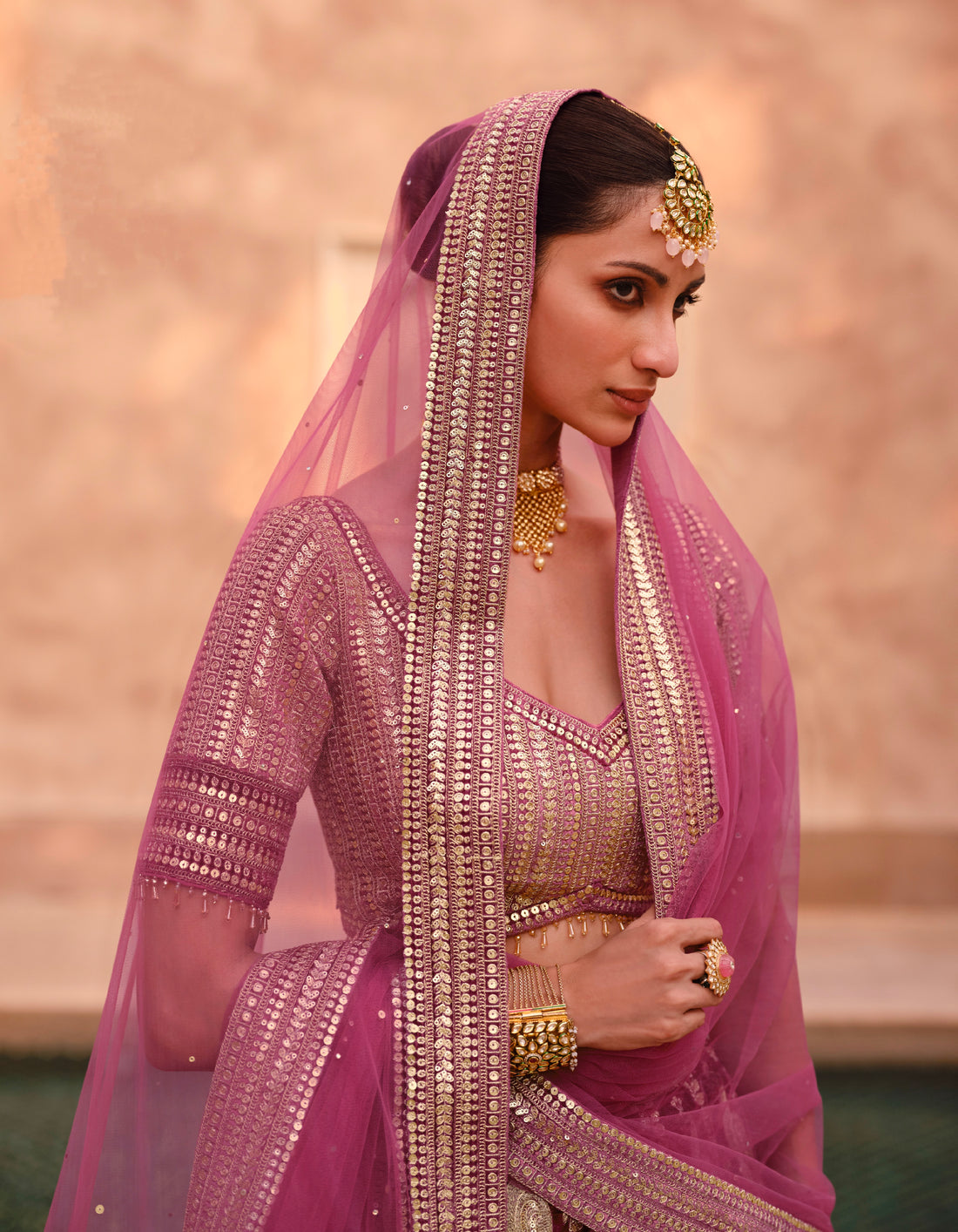 Mauve lehenga choli with handwork blouse and dupatta