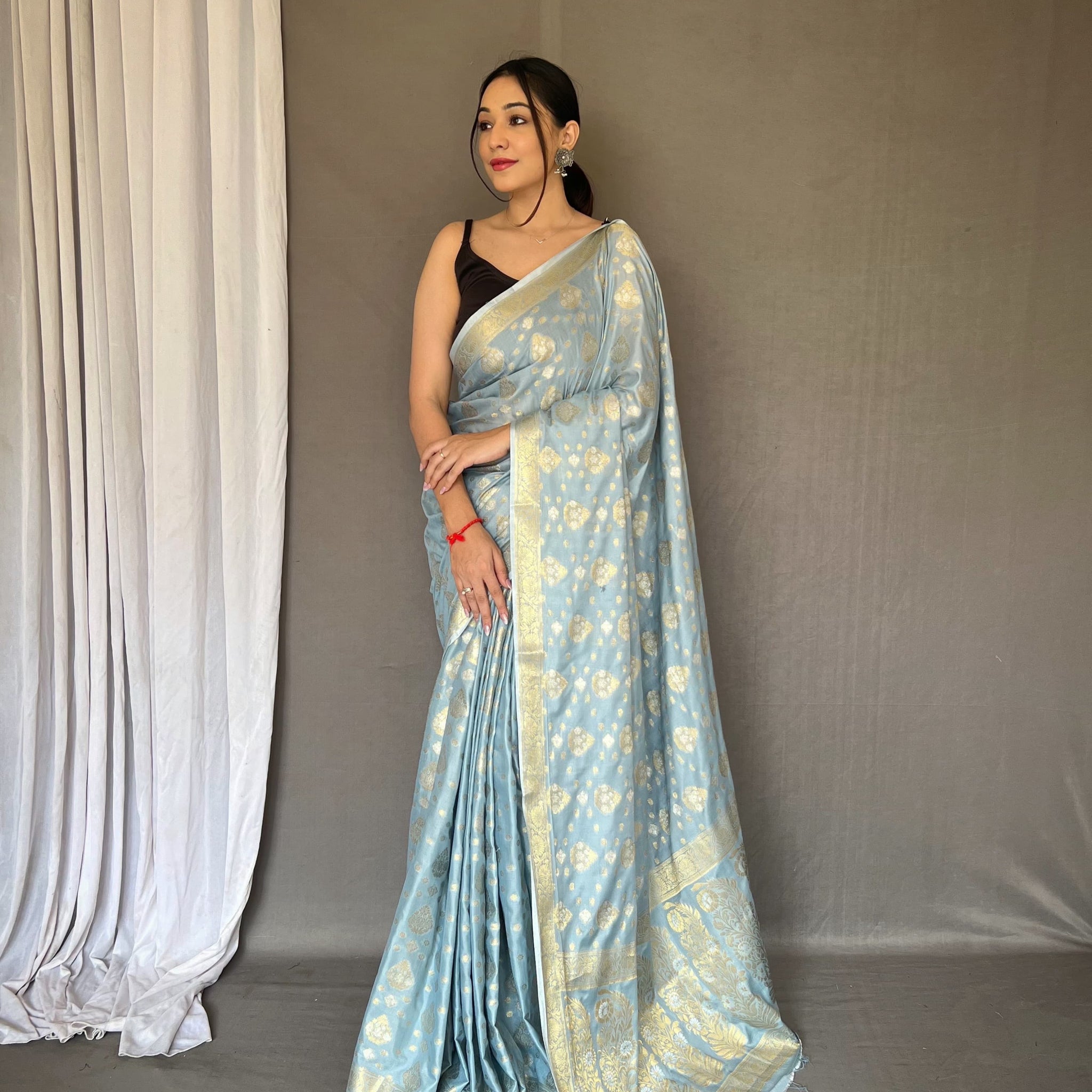 Beautiful Designer Party Wear Light Blue Soft Muslin Silk Saree