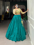 Party Wear Designer Teal Cottton Indo Western Lehenga Choli