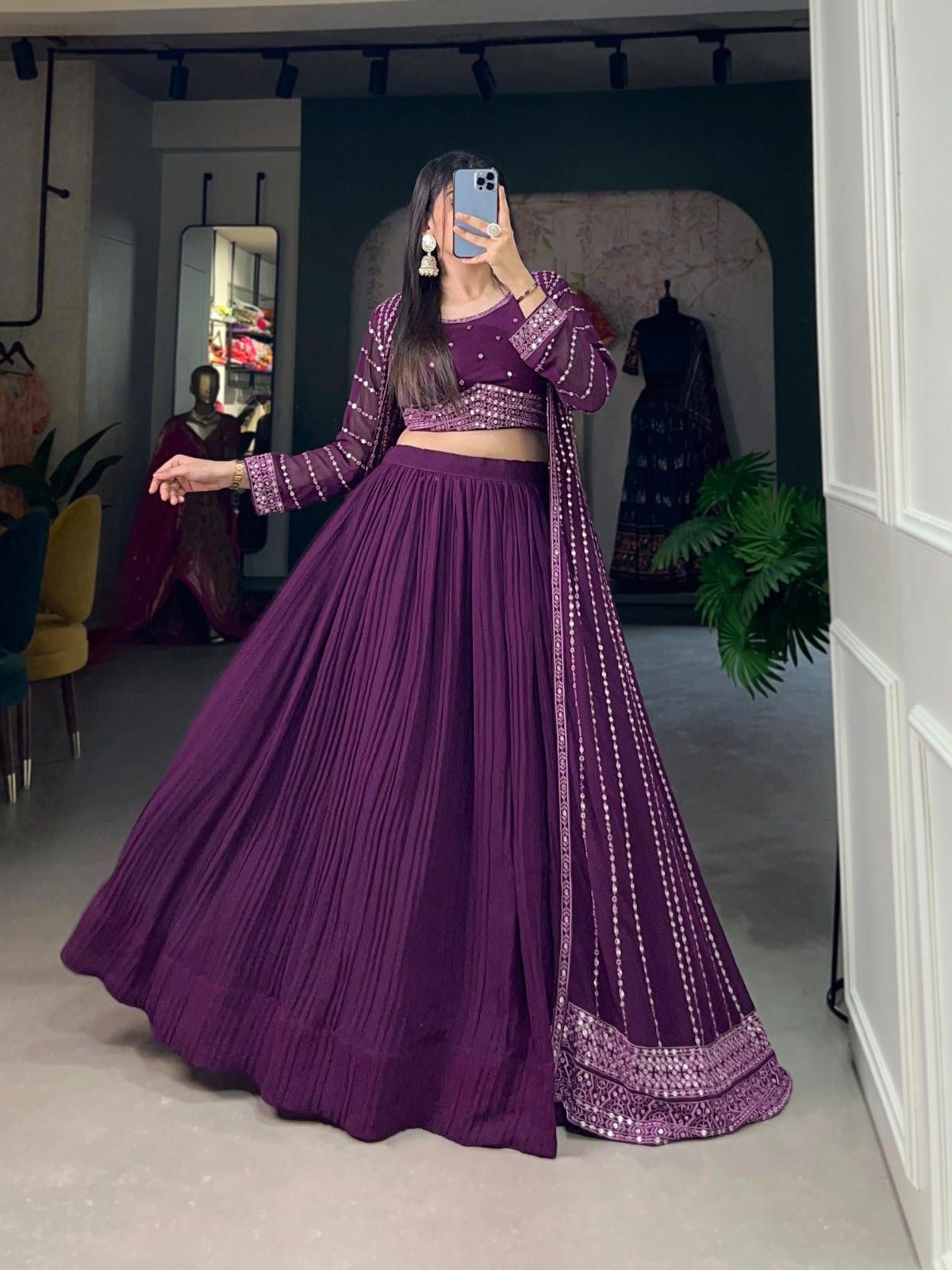 Party Wear Designer Purple Georgette Indo Western  Lehenga Choli With Jacket