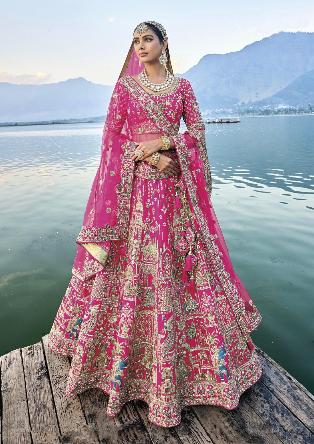 Rani Silk Lehenga Choli with Heavy Net Dupatta and embroidery.