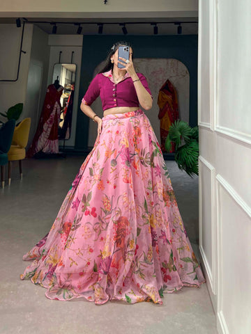 Party Wear Designer Organza Floral Print Lehenga Choli