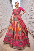 Stunning Vibrant Pink & Yellow Banarasi Silk Jacquard Lehenga