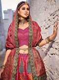 Stunning Vibrant Pink & Yellow Banarasi Silk Jacquard Lehenga