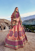 Gorgeous Purple & Peach Banarasi Silk Lehenga with Satin Blouse