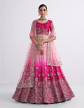 Elegant shaded pink net blouse & lehenga set with silk inner and net dupatta.