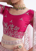 Elegant shaded pink net blouse & lehenga set with silk inner and net dupatta.