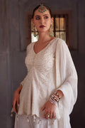 Elegant Off-White Georgette Embroidered Sharara Suit