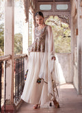 Elegant Off-White Satin and Georgette Embroidered Sharara Suit with Soft Net Dupatta