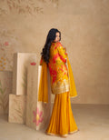 Elegant Yellow Real Chinon Silk Embroidered Sharara Suit with Net Dupatta