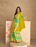 Elegant Yellow Real Chinon Silk Embroidered Sharara Suit with Net Dupatta