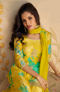 Elegant Yellow Real Chinon Silk Embroidered Sharara Suit with Net Dupatta