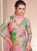 Pink floral Anarkali suit with Nazmeen dupatta.